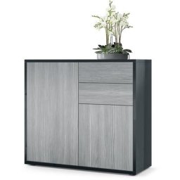 Commode Armoire Dressoir Crédence Ben Noir mat - haute brillance & tons naturels - Façades en