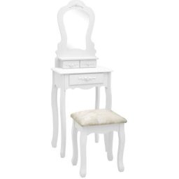 Ensemble de coiffeuse avec tabouret Blanc 50x59x136cm Paulownia Vidaxl White