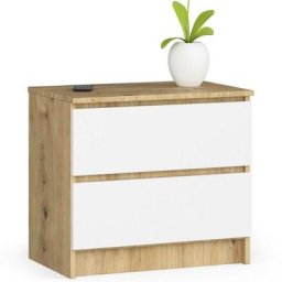 Commode Akord K60 Chêne Artisan 60 cm 2 tiroirs façade Blanche 60x40x55 cm