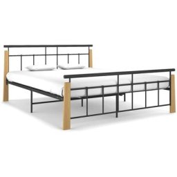 Cadre de lit Métal et bois de chêne massif 160x200 cm Vidaxl Marron clair
