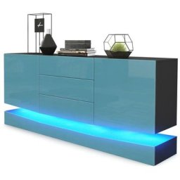 Buffet Commode Dressoir Crédence City en Noir - haute brillance & tons naturels - Façades en