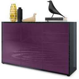Commode Armoire Dressoir Crédence Ben V3 Noir mat - haute brillance - Façades en Mûre haute
