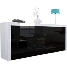Buffet Commode Dressoir Crédence La Paz V1 Blanc, haute brillance, tons naturels - Noir haute