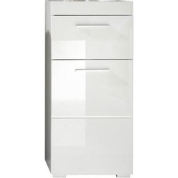 AmandaMando Armoire de rangement pour salle de bain, 1 porte, 1 tiroir, blanc, blanc brillant.