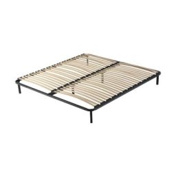 anya - Sommier Noir Cadre a lattes Renforcé et Soutien Réglable + 6 Pieds 140x190 x 29 cm en Metal