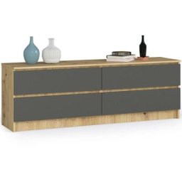 Grande Commode pour le salon Akord K160 Chêne Artisan 160 cm 4 tiroirs façade Gris Graphite