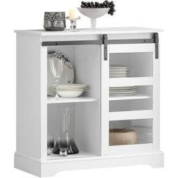 SoBuy FSB46-W Buffet Commode Armoire de Rangement Meuble de Rangement avec Porte de Grange