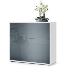 Commode Armoire Dressoir Crédence Ben Blanc mat, haute brillance & tons naturels - Façades en Gris