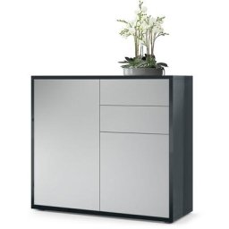 Commode Armoire Dressoir Crédence Ben Noir mat - haute brillance & tons naturels - Façades en Gris