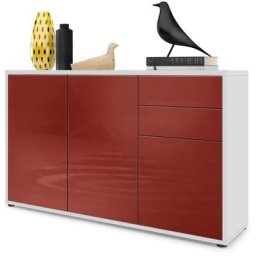 Commode Armoire Dressoir Crédence Ben V3 Blanc mat - haute brillance - Façades en Bordeaux haute