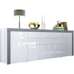 Vladon Buffet Commode Dressoir Crédence La Paz V2 Blanc, haute brillance, tons naturels - Blanc