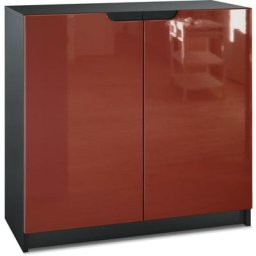 Commode Armoire de bureau haute Rangement Logan Noir mat - haute brillance - Façades en Bordeaux