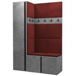 Ensemble entrée Miami 393, Béton + Noir, 186x124x44cm, Béton, Rouge, Stratifié, Tapisserie, Mural,