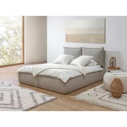 Lit coffre Bobochic Lit coffre garance avec tête de lit effet oreiller 140x190 Beige - Beige