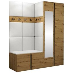 Ensemble entrée Hartford 278, Faux cuir Soft 017, 186x158x46cm, Miroir, Chêne artisanal, Stratifié,