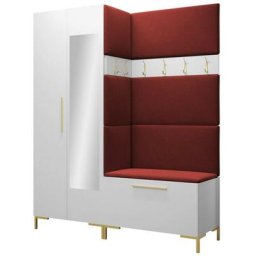 Ensemble entrée Hartford F107, Manila 23, 196x158x46cm, Miroir, Blanc, Rouge, Stratifié,