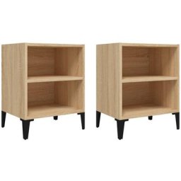 Lot de 2 Tables de Chevet, Tables de nuit, pour Chambre Salon Couloir, pieds en métal Chêne sonoma