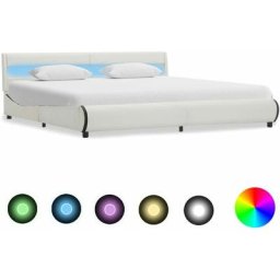 Cadre de lit avec led Blanc Similicuir 180 x 200 cm Vidaxl Blanc