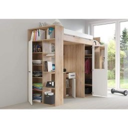 Armoire lit bureau d'enfants Verana p H190x120x236cm en chêne blanc