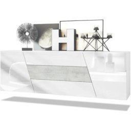 Vladon Buffet Commode Dressoir Crédence Houston pendaison Blanc mat - haute brillance - Aspect