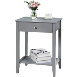 Table de Chevet à 2 Niveaux avec 1 Tiroir, Table d'Appoint Table de Nuit Moderne pour Chambre Salon