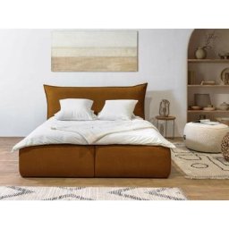 Lit coffre Bobochic Lit coffre jade avec tête de lit effet oreiller 160x200 Jaune - Jaune