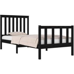 Cadre de lit Noir Bois de pin massif 75x190 cm Petit simple Vidaxl Black