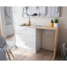 Commode 3 tiroirs avec bureau extensible Chêne nordique et blanc mat chêne et blanc