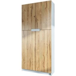 Vladon - Armoire de bureau haute Rangement Logan Blanc - haute brillance & tons naturels - Façades