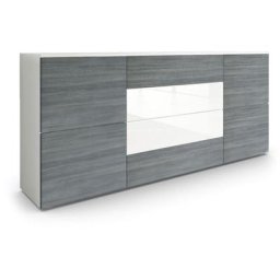 Buffet Commode Dressoir Crédence Rova en Blanc - haute brillance & tons naturels - Avola-Anthracite