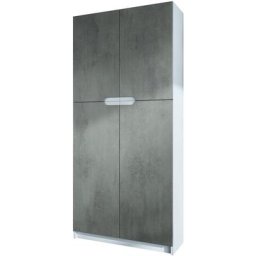 Vladon - Armoire de bureau haute Rangement Logan Blanc - haute brillance & tons naturels - Façades