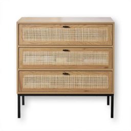 Commode 3 Tiroirs Façade Rotin - L80 x P39 cm - Casâme - Chêne
