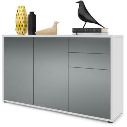 Commode Armoire Dressoir Crédence Ben V3 Blanc mat - haute brillance - Façades en Graphite satiné