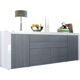 Buffet Commode Dressoir Crédence La Paz V2 Blanc, haute brillance, tons naturels - Avola-Anthracite