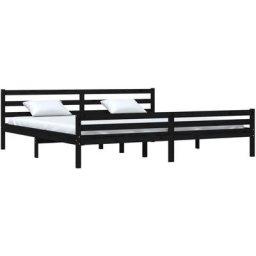 Cadre de lit Noir Bois massif 180x200 cm Super King Vidaxl Black