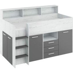 Lit mezzanine avec un bureau neo gauche blanc artisanal / graphite