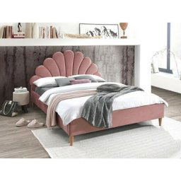 Lit double en velours - Rose - Tete de lit + Sommier + Cadre de lit - l 200 cm x l 160 cm