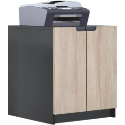 Vladon - Commode d'imprimante armoire à dossiers Logan noir mat - haute brillance - Portes en Chêne