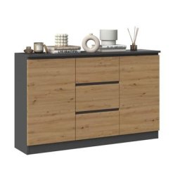 CAZAR - Commode 2 portes + 3 tiroirs - Dimensions : 75x120x30 - Meuble de rangement - Buffet