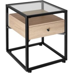 Table de chevet Preston 43x45x54,5cm - Table de chevet, table d'appoint, table en verre - Bois