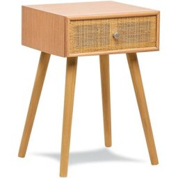 Table de Chevet Nuit Appoint Scandinave en Bois Tiroir Cannage Rotin - Naturel