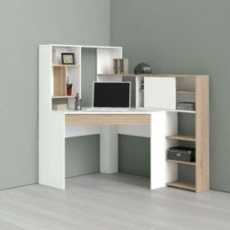 Dmora - Bureau d'angle avec bibliothèque, coloris blanc et chêne, 138 x 141 x 101 cm, avec