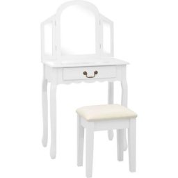Coiffeuse et tabouret Blanc 65x36x128 cm Bois de paulownia MDF vidaXL - White
