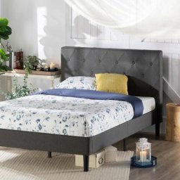 Shalini Lit double 140x190 cm gris foncé avec tête de lit capitonnée - Gris - Zinus
