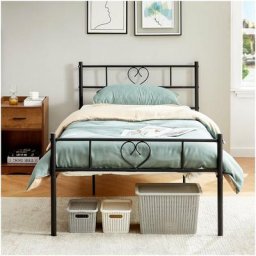 Lit Adulte,lit simple 90x190cm design classique en Métal Forme de Coeur de Chevet,Noir