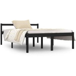 Cadre de lit Noir Bois de pin massif 135x190 cm Double vidaXL - Black