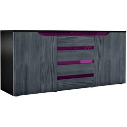 Buffet Commode Dressoir Crédence Sylt en Noir - haute brillance & tons naturels - Avola-Anthracite