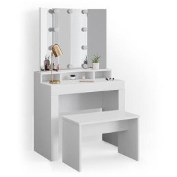 Coiffeuse „Nora“ Blanc avec banc et éclairage LED Vicco