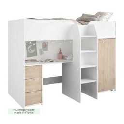 Lit Combiné avec Bureau, Rangements et Penderie - 90x200 cm - Tom Calicosy Bois clair