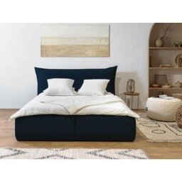 Lit coffre Bobochic Lit coffre jade avec tête de lit effet oreiller 160x200 Bleu - Bleu